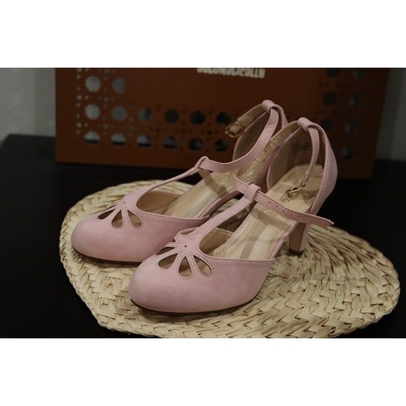 Chase + Chloe Kimmy 36 Pink Retro Vintage Style Pinup Rockabilly T-Strap sz 7.5 - Picture 1 of 9